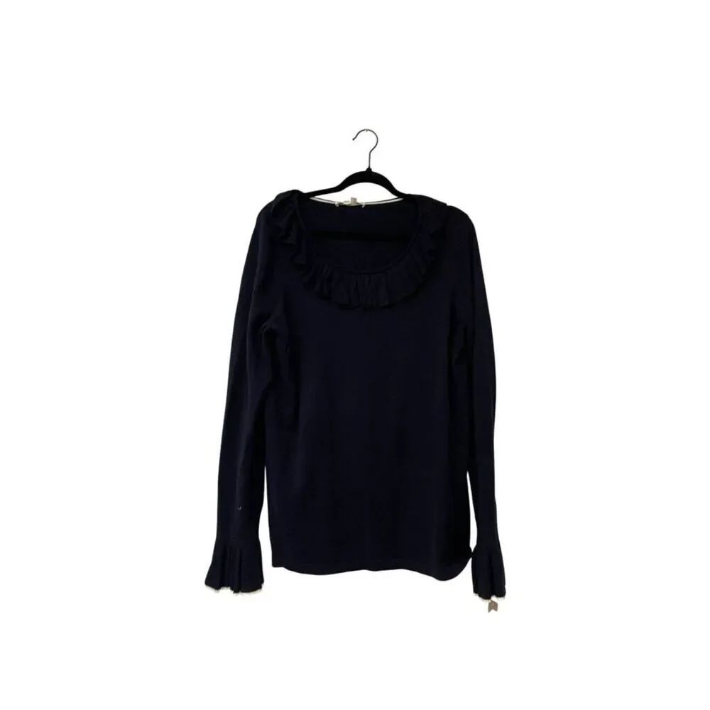 Boden Womens Sweater UK 18 US 14 Blue Stretch Knit Ruffle Bell Sleeve K0192 NWT
